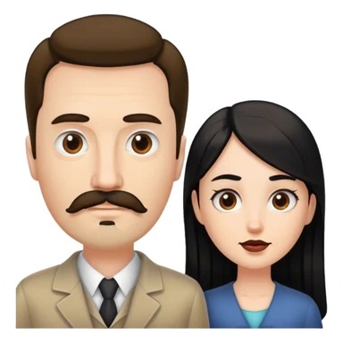 Tall white man with brown mustache goatee AND a short pale woman with long black hair sticker
