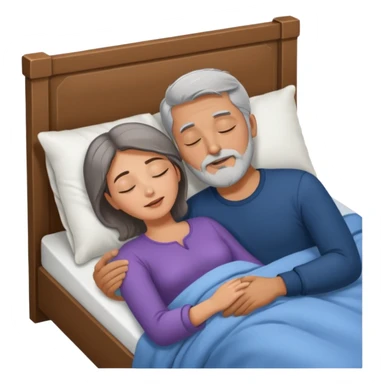 Man with grey hair and beard,beautiful brunette woman sleeping in bed together in the spooning position  sticker