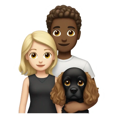 brown-haired girl and blond-haired boy with a black cocker spaniel sticker