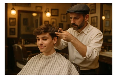 Sartaroshxonada soch olayotgan o'smirin ysta sticker