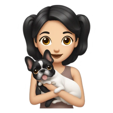 Long Black hair girl holding a Frenchie sticker
