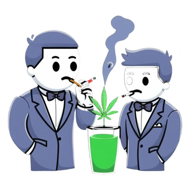 Two men in tuxedos smoking cannabis at a wedding party sticker
