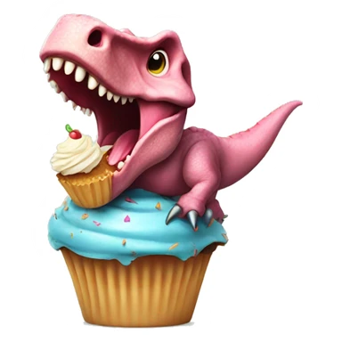 dinosaur eating a cupcake with a bow in his head sticker