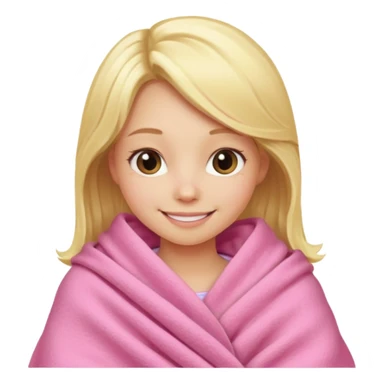 blonde girl wrapped tightly in a pink blanket, smiling sticker