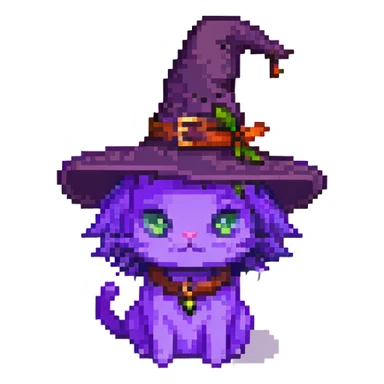 purple witch cat with a hat pixel art sticker
