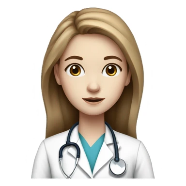 young pale white girl with long brown hair with blue eyes  working as a doctor sticker
