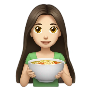 brunette with long hair eating ramen bowl sticker