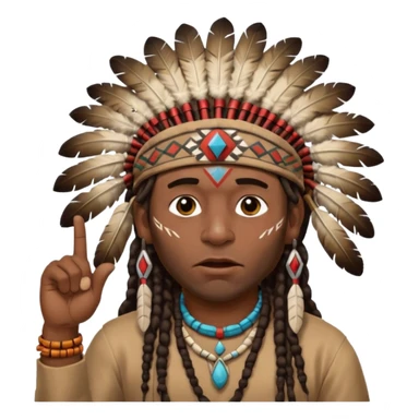 Black American man dark brown with dreads with a American Indian headdress with one finger pointing at his mouth with a yea he lying face sticker