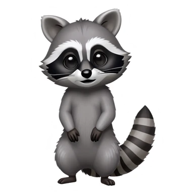 Cinematic-Raccoon-Realistic-Full-Body-Standing on all fours-Emoji – Tail flicking lazily, head tilted dramatically, thick grey fur with a signature black mask, sharp and alert ears, simplified yet realistic focused features, highly detailed, glowing with an almost sarcastic glow. sticker