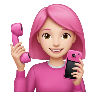 pink video call between one person holding the phone with a person on the phone screen sticker