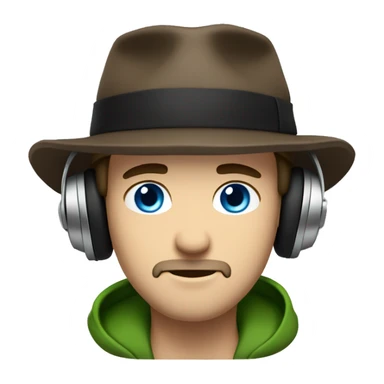 cool guy blue eyes brown hair headphones black goatee green backward hat sticker