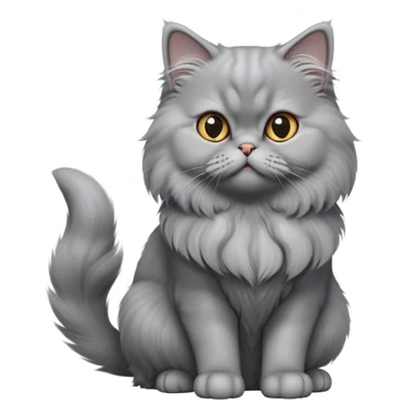 cinematic-[grey persian cat]-realistic-full-body-sitting-emoji,-tail-curled-playfully-around-its-paws,-head-tilted-dramatically,-fluffy-[grey]-fur,-simplified-yet-realistic-focused-features,-highly-detailed,-glowing-with-an-almost-sarcastic-glow sticker