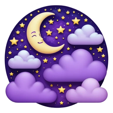Purple Crescent Moon With Clouds And Stars sticker