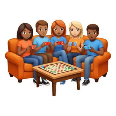 group of friends on couch playing a game couch should be dark orange sticker
