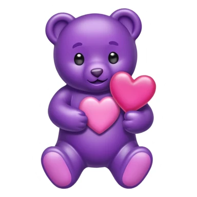 Gummy beart morado agarrando un corazón rosa cute sticker