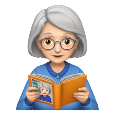 old woman, reading magazine sticker