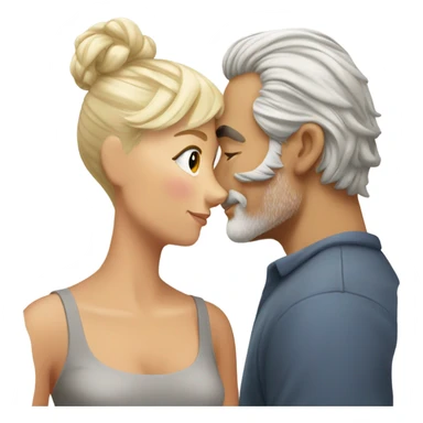Handsome greying man manbun kissing blond athletic woman with pixie cut sticker