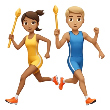 A couple in a relay race, passing a baton  sticker