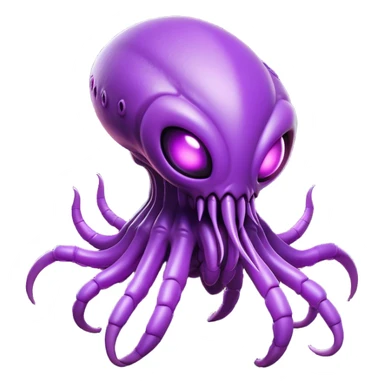 Clash of Clans aesthetic: Cinematic fierce Zerg Alien Emoji, rendered in a 3D vector-style similar to standard emojis with minimal shading and bold, simplified shapes. A compact, isometric, otherworldly creature with insectoid, organic details and subtle, eerie tentacles, softly glowing with a sinister alien charm. Simplified yet unmistakably iconic, highly detailed and consistent, glowing with a soft, spectral radiance and high shine. Stylized with a touch of bio-engineered mischief and a soft glowing outline, capturing the essence of a fearsome extraterrestrial menace with a playful twist! sticker
