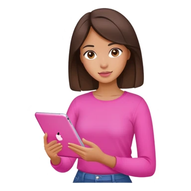 Girl artist brunette with pink iPad in her hand sticker