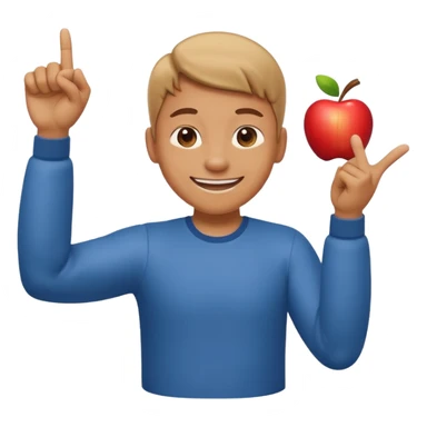 emoji of a cheerful cartoon person pointing down at the ground with both hands — standing straight, smiling confidently, arms bent and both index fingers extended downward — simple background, bright lighting, clean expressive Apple emoji design, playful and clear “here” meaning sticker