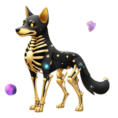 Black iridescent dog fox zombie skeleton gold mechanical nebula galaxy stars flowers fairy lights vintage sticker