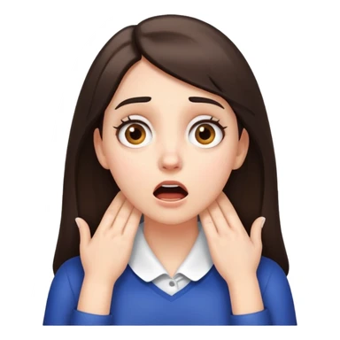 white brunette girl hands on her neck and shocked face sticker