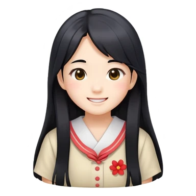 Happy Japanese schoolgirl with long black hair and blushing face sticker