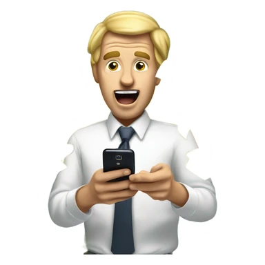 A crazy man with dollar bills flying around him while he purchases cryptocurrency on his phone sticker