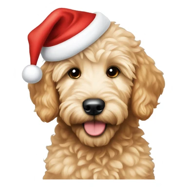 golden doodle puppy wearing a santa hat  sticker