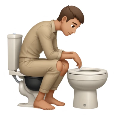 Man siting in a toilet bowl head down hands on the knee the side side view sticker