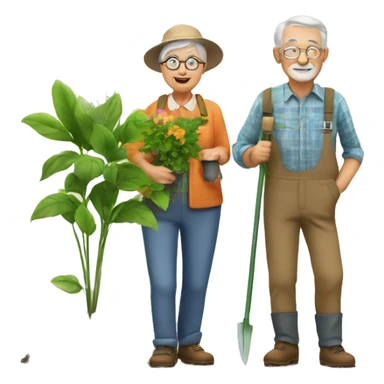 grandparents gardeners with plants sticker