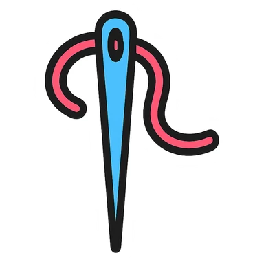 stylized and modern sewing needle icon, lineal color with black outlines sticker