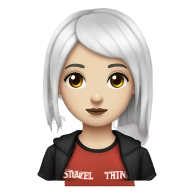 white emo girl with hazel eyes and stranger things shirt that is emo with black hair  sticker