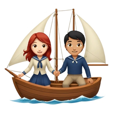 long black haired asian guy sailing with redhead girl sticker