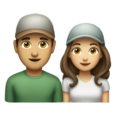 Couple mixte, girl brown hair, gray green eyes, small thin mouth, European type, man, Indonesian type, with a cap sticker