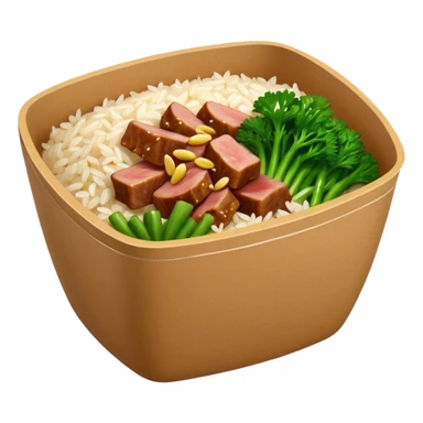 Retangular bowl made of kraft paper, 
The lunch box should be the most similar to this real one..
https://i.postimg.cc/FKcHz1tk/Screenshot-2025-11-11-alle-16-06-29.png

Can get more images of the bowl https://www.instagram.com/chefaporterbr/
Put inside food, like rice, green vegetables and meat. sticker