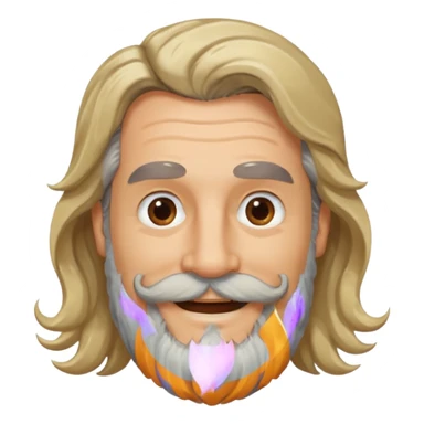 MID AGE MAN WITH LONG BLOND, GREY & bROWN WAVY HAIR; AND BROWN & GREY MOUSTACH AND BEARD, SMILE sticker