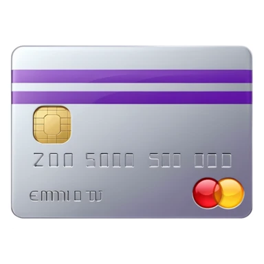 Shiny silver credit card with a purple stripe sticker