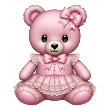 vintage rococo pink teddy bear with a light pink bow that has lace and frills sticker