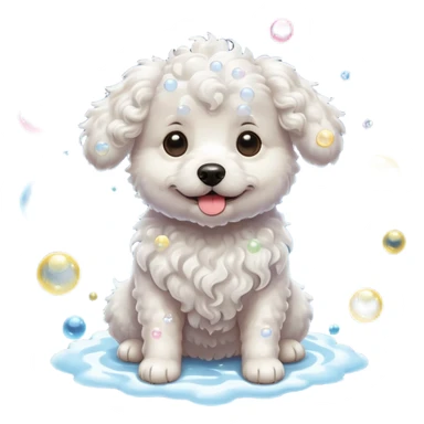 white curly dog with soap bubbles sticker