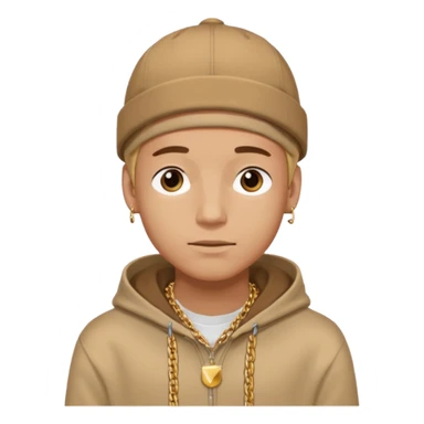 {
  "type": "human",
  "look": "male, tan hoodie, brown cap, gold jewelry, calm face, front view",
  "description": "a young man wearing a hoodie and cap, looking relaxed and confident"
} sticker