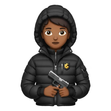african american wearing a black puffer jacket with the hood on and holding a glock 26 sticker
