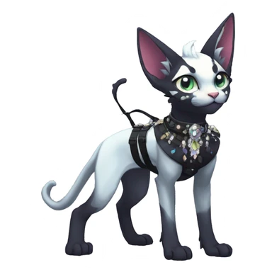 cool punk kawaii anime edgy distinguished pretty elegant beautiful fantasy black ethereal fantasy nargacuga-Noivern-sphynx-Quiana-Fakemon collar harness jewels full body sticker