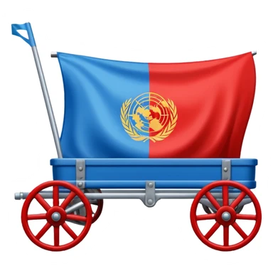 Un emoji drapeau rectangulaire avec la moitié du haut en bleu et l’autre moitié du bas en vert avec une roue de roulotte rouge au centre assez grande que la roue  sticker