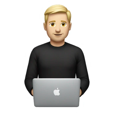 white man with MacBook Air black shirt sticker
