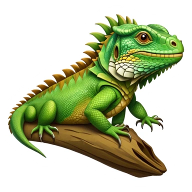 Cinematic Realistic Noble Iguana Portrait Emoji, Poised and commanding, with a robust, elongated body covered in intricately detailed, rough scales in vibrant shades of green with earthy brown accents, and a sharply defined head with piercing amber eyes, rendered with lifelike texture and natural light that accentuates every scale, high shine, intelligent and formidable, styled with an air of tropical authority, focused and attentive, soft glowing outline, capturing the essence of a watchful and confident iguana that appears ready to bask in the sun with effortless grace! sticker