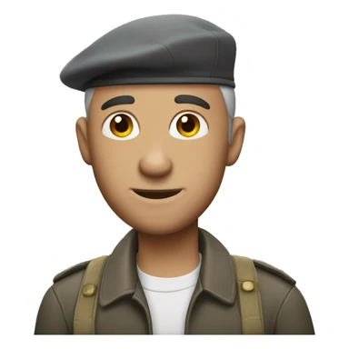 man with countryside beret and balding sticker