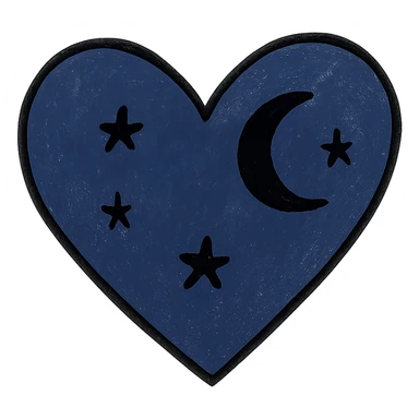 heart in a midnight color palette, deep blue and black, with subtle stars or a moon motif sticker