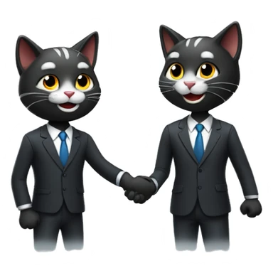 Two dark colored, happy cats, shaking hands in suits both wearing headphones.   sticker